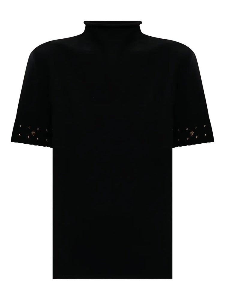 Twin-Set Black High-Neck Cut-Out Short-Sleeve T-Shirt
