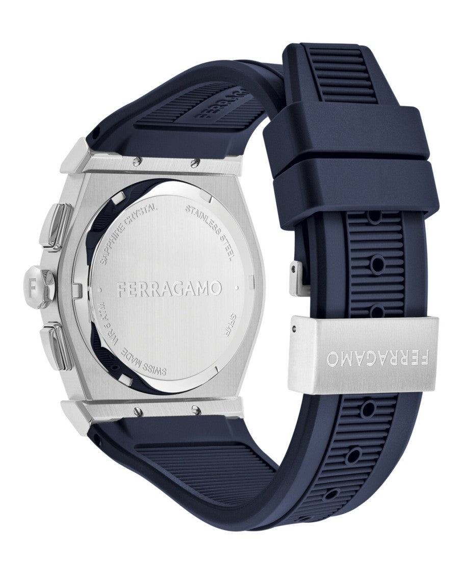 Ferragamo Vega Chrono Swiss-Made Chronograph With Blue Guilloche Dial