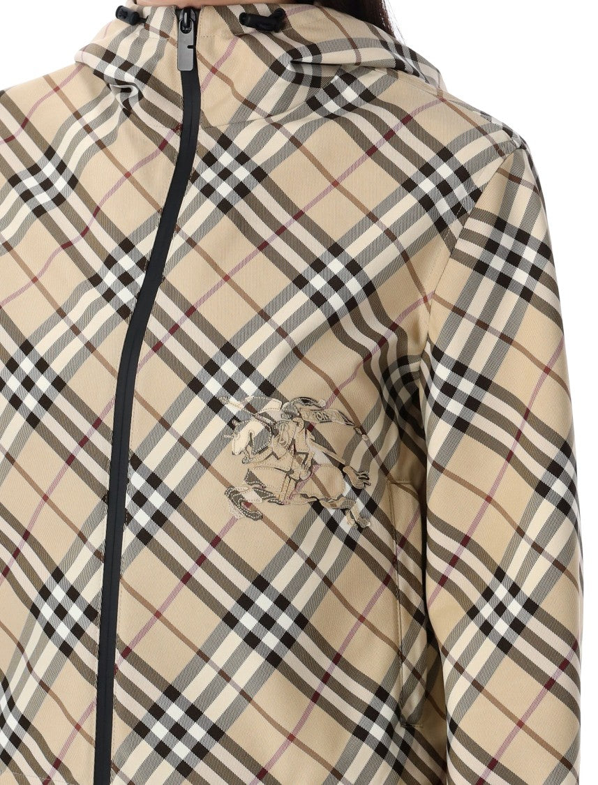 Burberry Cropped Check Jacket With Drawstring Hood