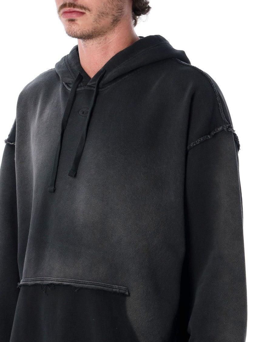 Diesel Relaxed Fit Washed Black Hoodie With Vintage Detailing