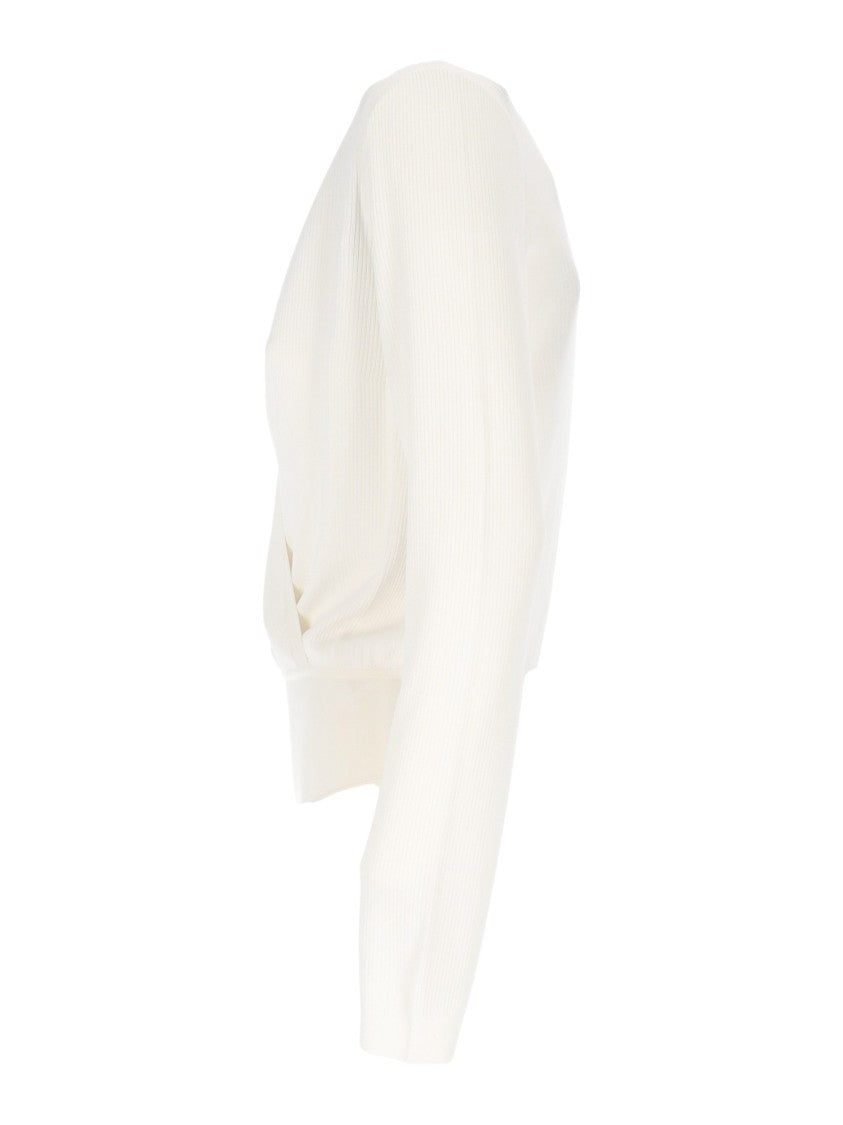 Elisabetta Franchi Long-Sleeved Bodysuit With Deep V-Neckline And Ribbed Texture