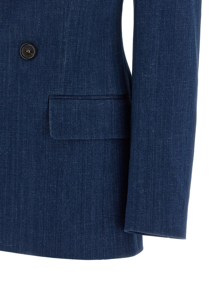 Dsquared2 Hourglass Double-Breasted Denim Blazer With Monogram Canvas Lining