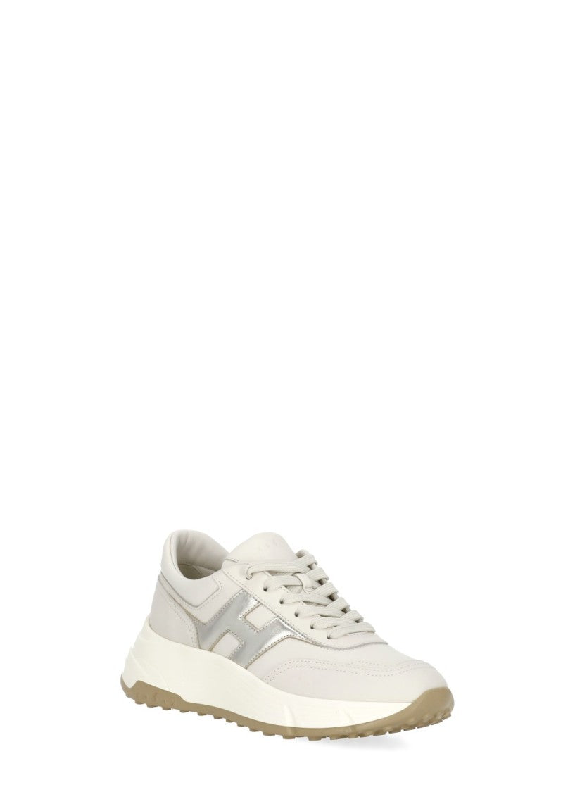 Hogan Beige Smooth Leather Rolled Logo Sneakers