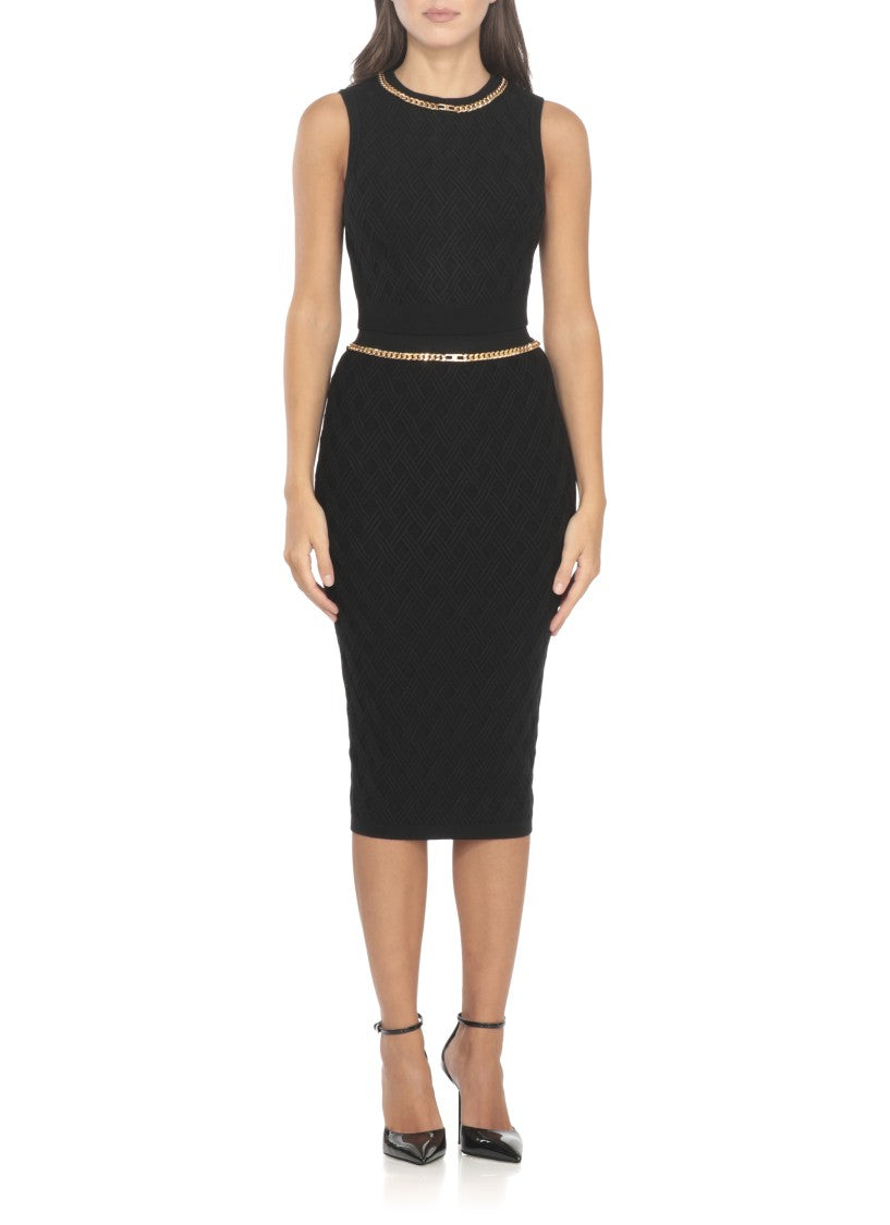 Elisabetta Franchi Textured Geometric Pattern Black Sweater