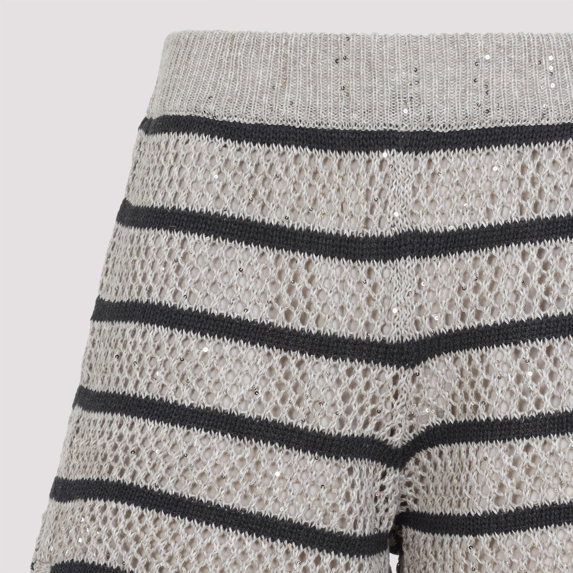 Brunello Cucinelli Striped Knit Beige Linen Bermuda