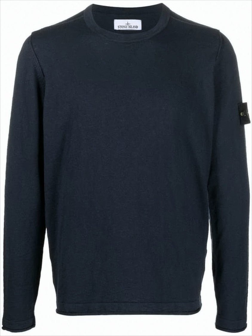 Stone Island Textured Crew Neck Sweater With Distinctive Logo Patch