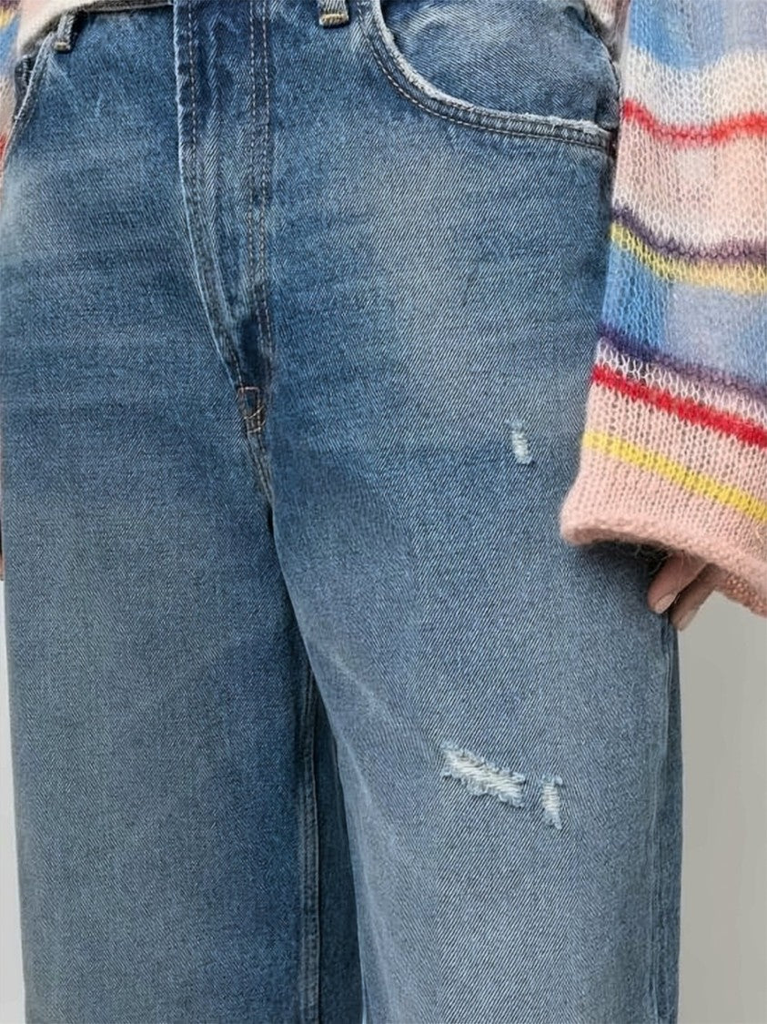 Acne Studios Wide-Leg Denim Pants With Vintage Wash And Frayed Hems