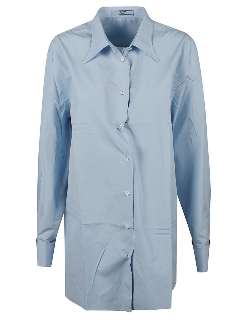 Prada Light Blue Oversized Button-Up Shirt With Classic Collar