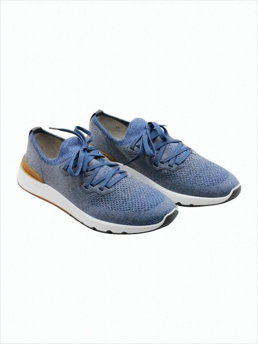 Brunello Cucinelli Textured Blue Knitted Sneakers