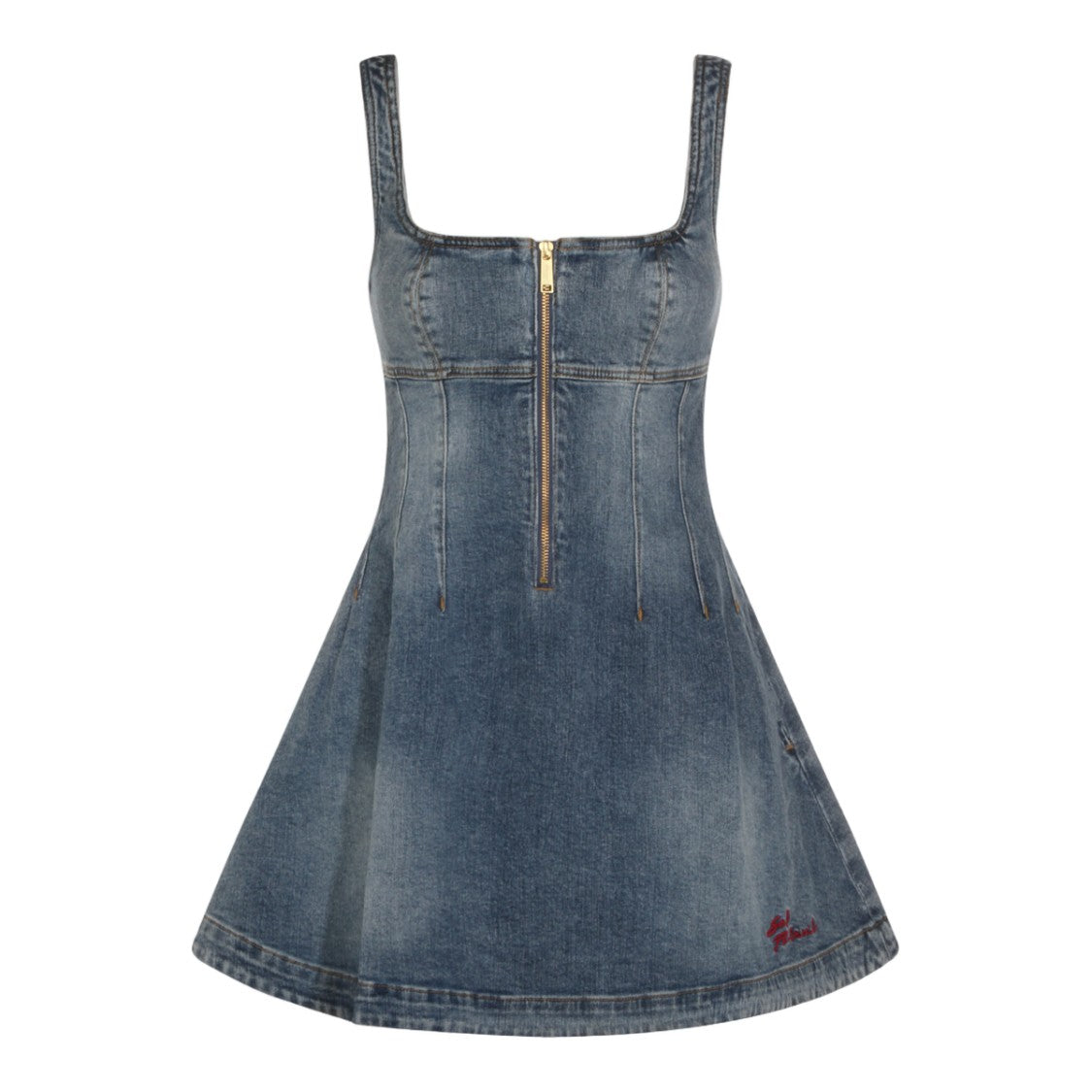 Self-Portrait Fitted Denim Mini Dress With Square Neckline