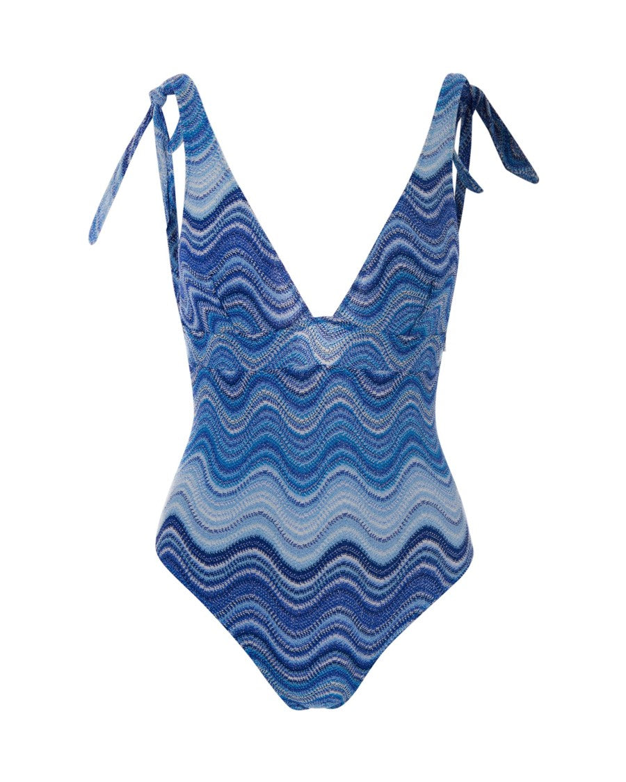 Mc2 Saint Barth Deep V Neck One-Piece Swimsuit With Adjustable Ties And Gradient Finish