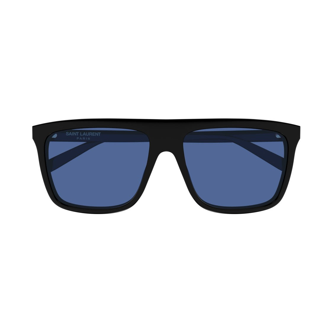 Saint Laurent Bold Rectangular Frame Sunglasses With Deep Blue Lenses