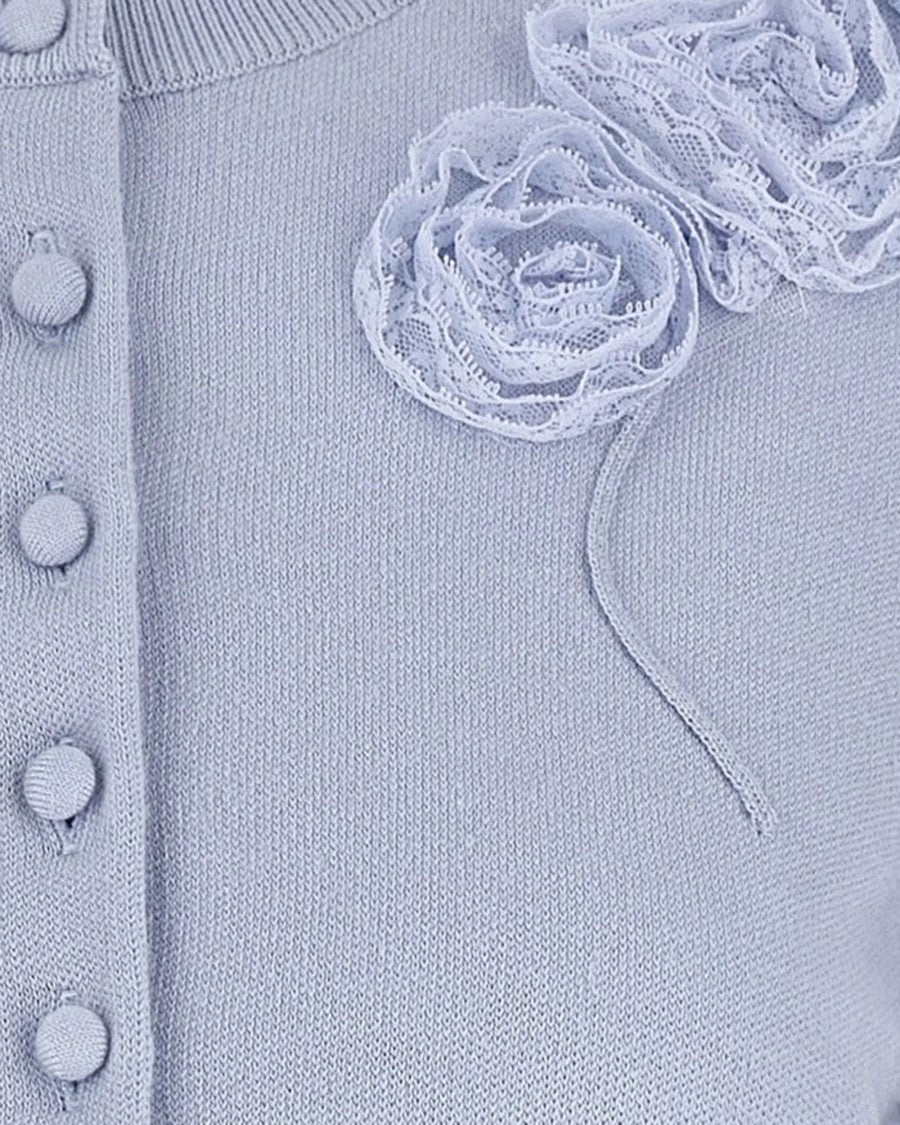 Self-Portrait Blue Preppy Lace Cropped Cardigan