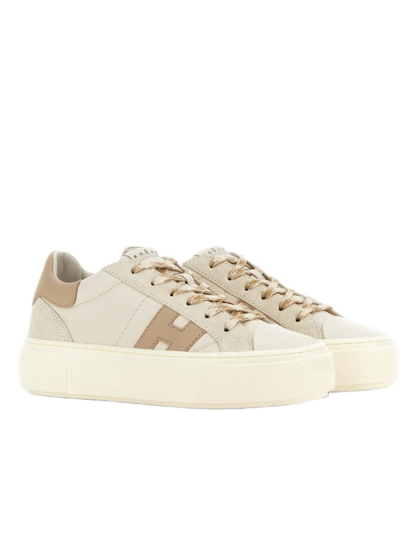 Hogan Ecru Leather And Suede Sneakers With Memory Foam Insole