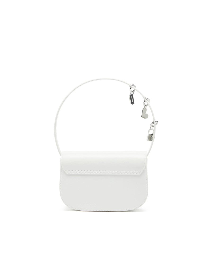 Diesel Structured White Leather Shoulder Bag With Flap Closure And Charms