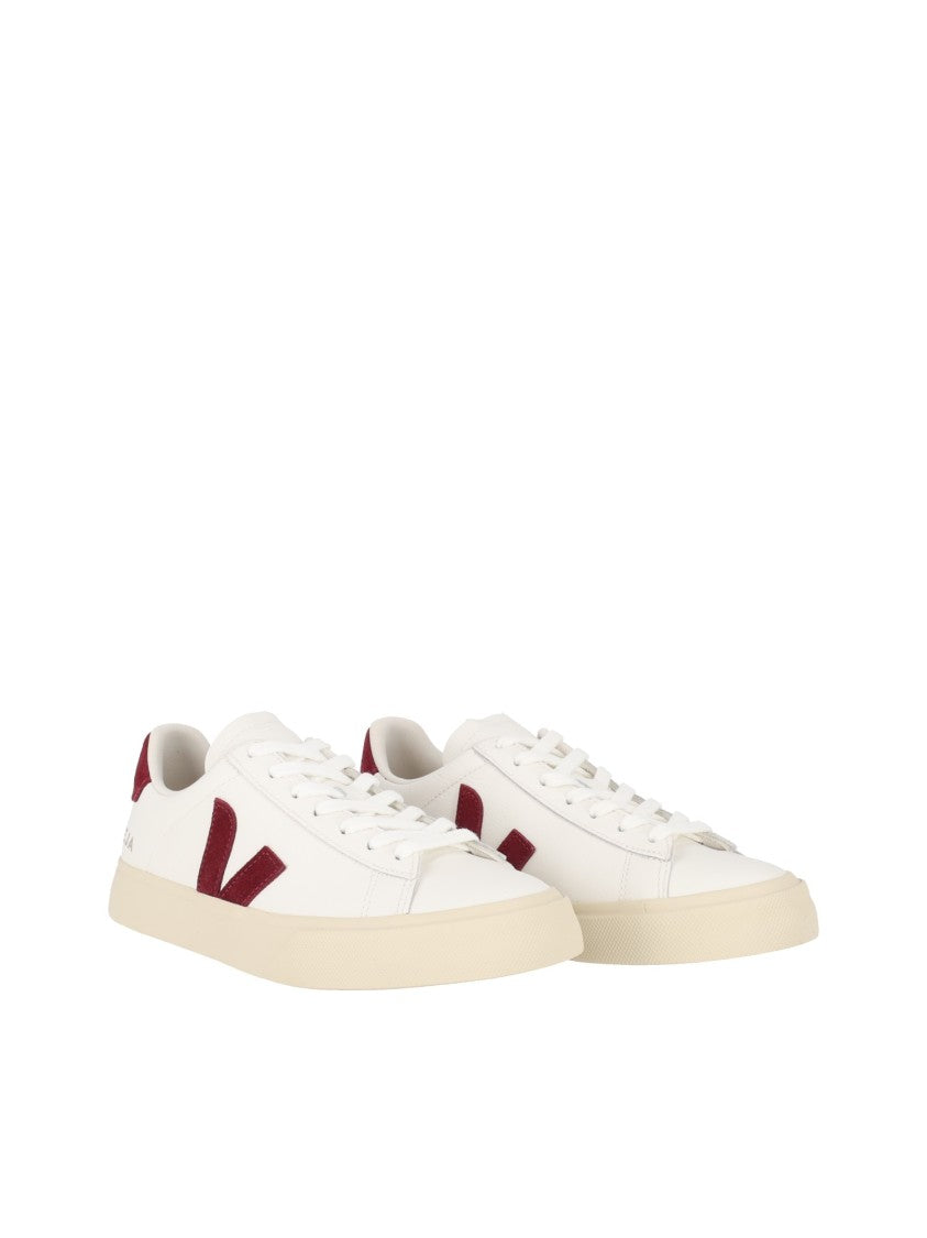 Veja White Campo Deep Red Suede Accent Low-Top Sneakers