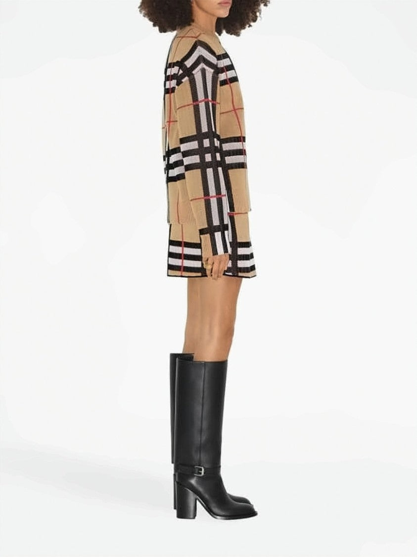 Burberry Checkered Pattern Sweater With Crew Neckline And Ribbed Finish