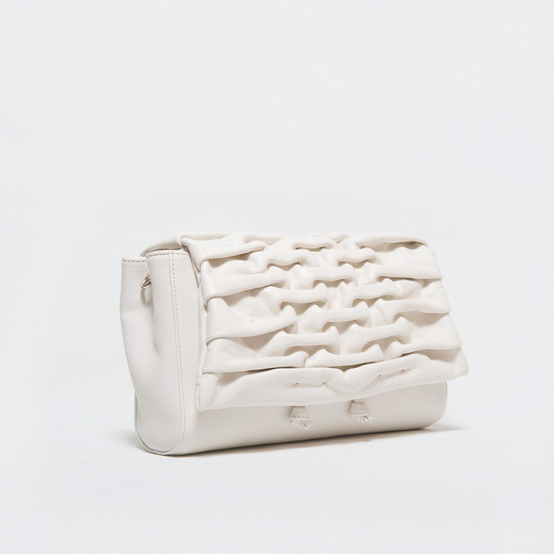 Reptile's House Shoulder Bag With Flap In Soft White Quilted Calfskin