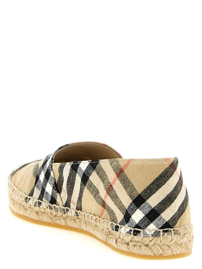 Burberry Check Print Linen Blend Espadrilles With Rope Insole And Rubber Sole