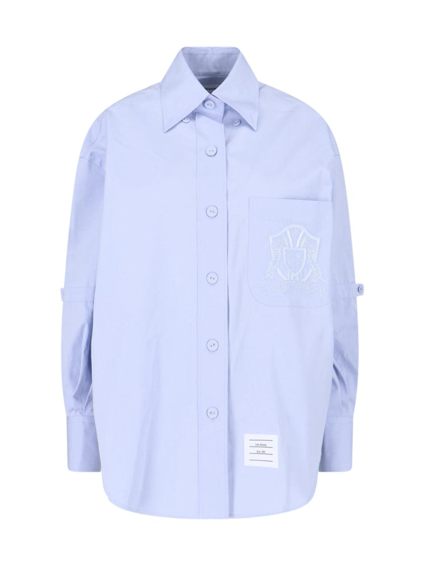 Thom Browne Blue Poplin Curved Hem Logo Shirt