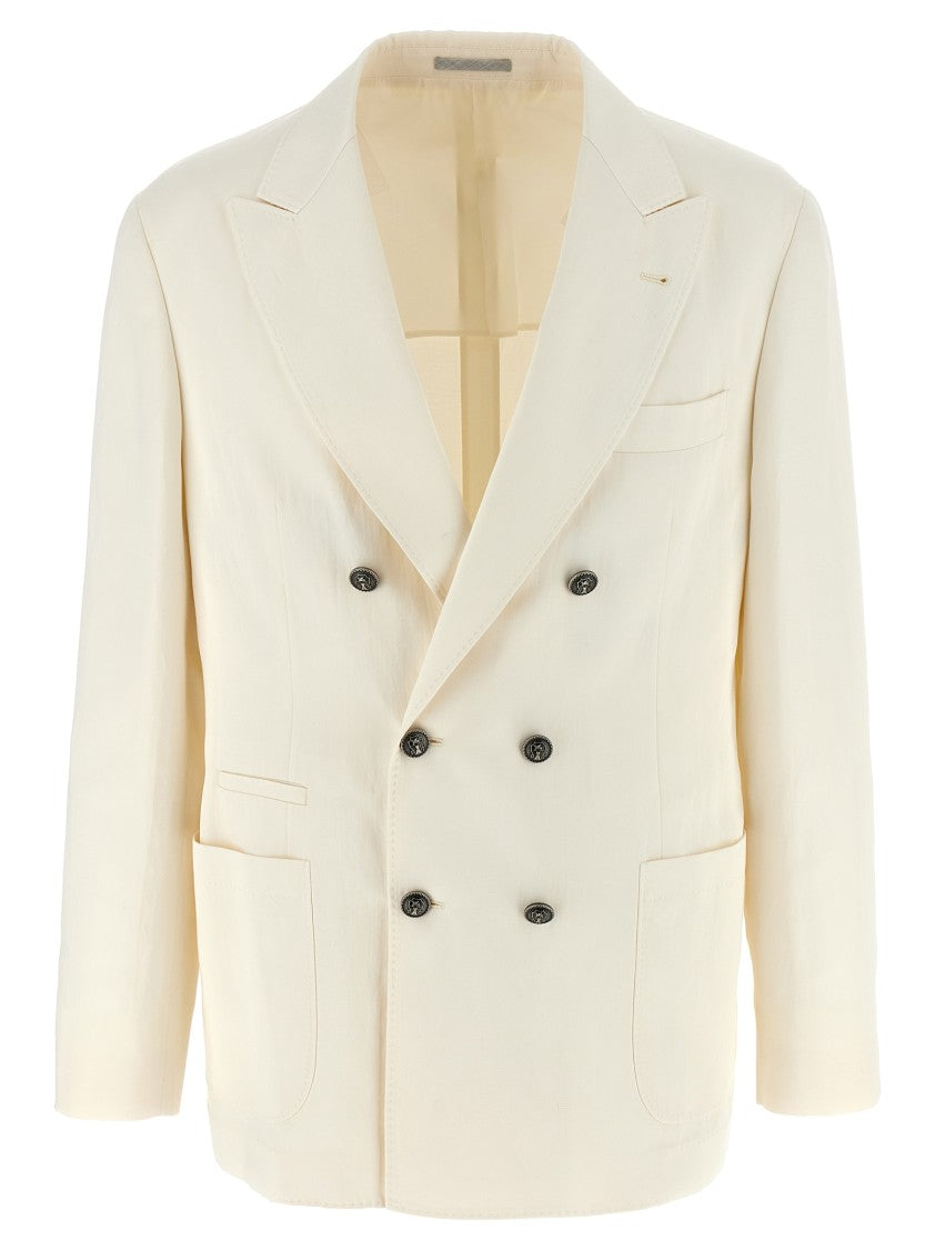 Brunello Cucinelli Double-Breasted Silk-Linen Blazer