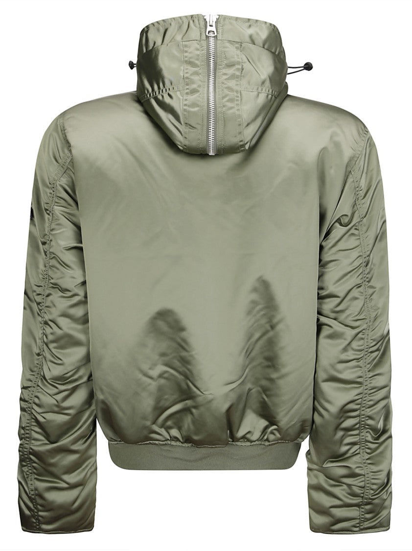 Alpha Industries Drawstring Hooded Bomber Jacket With Double-Slider Zip And Magnetic Buttons