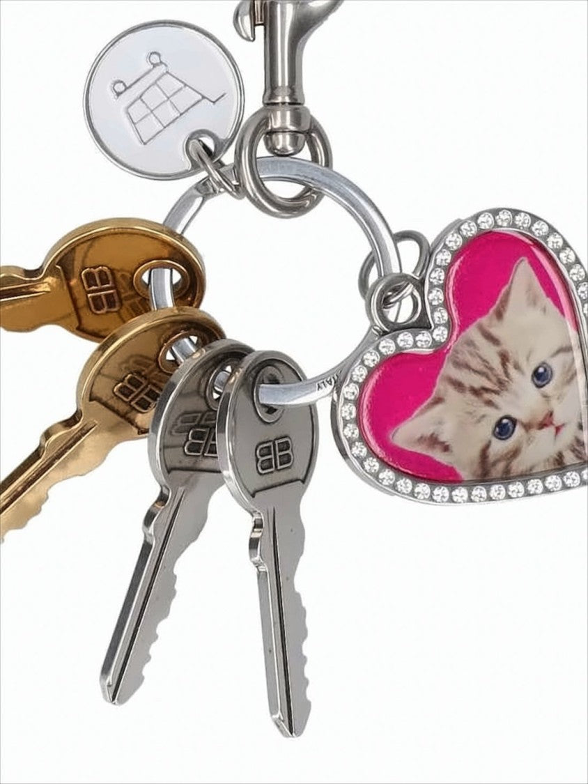 Balenciaga Charming Silver-Tone Keyring With Heart-Shaped Charms