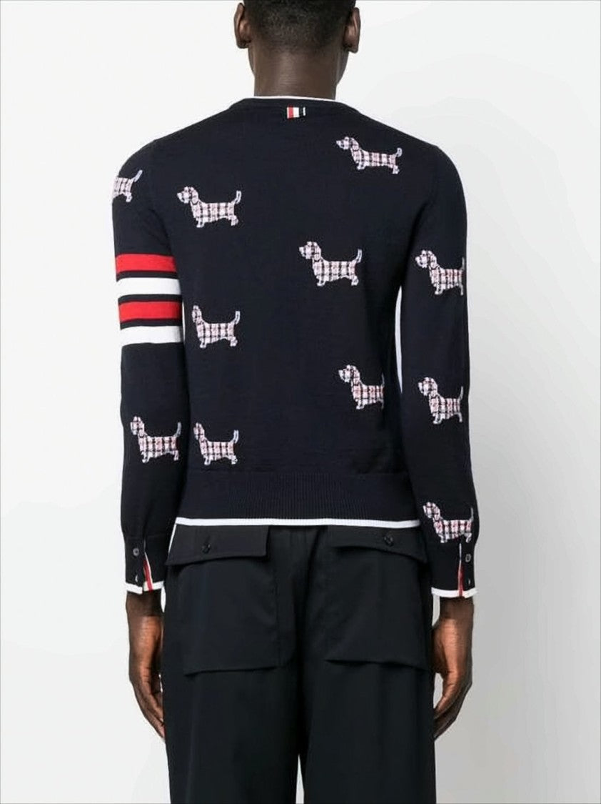 Thom Browne Playful Wool Blend Sweater With Dog Motifs