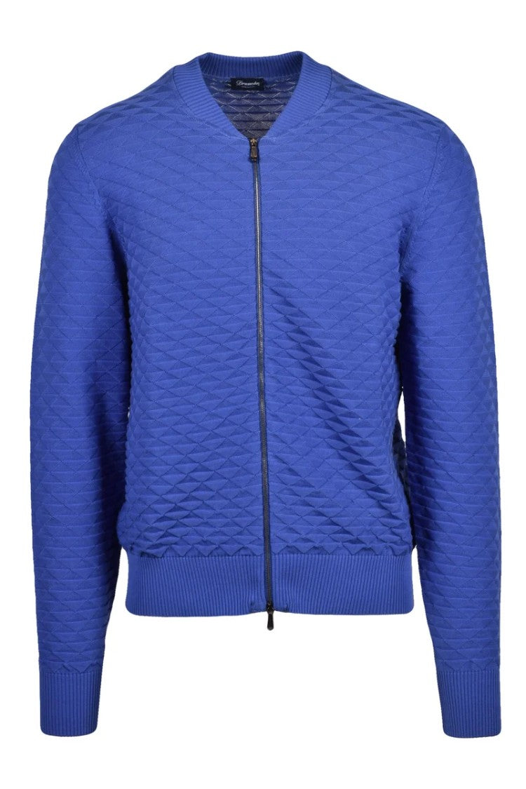 Drumohr Cotton Zip Cardigan - Blue