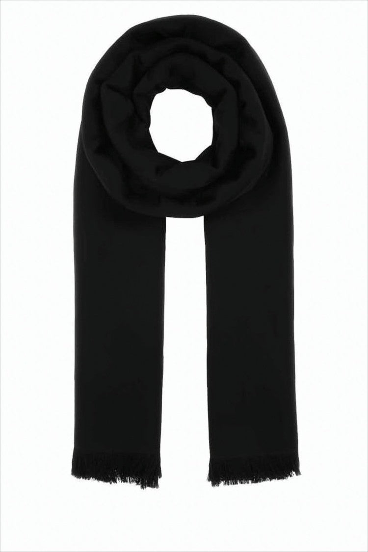 Saint Laurent Long Rectangular Black Wool Scarf With Fringed Edges
