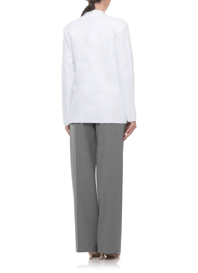 D. Exterior White Viscose Single Breasted Blazer