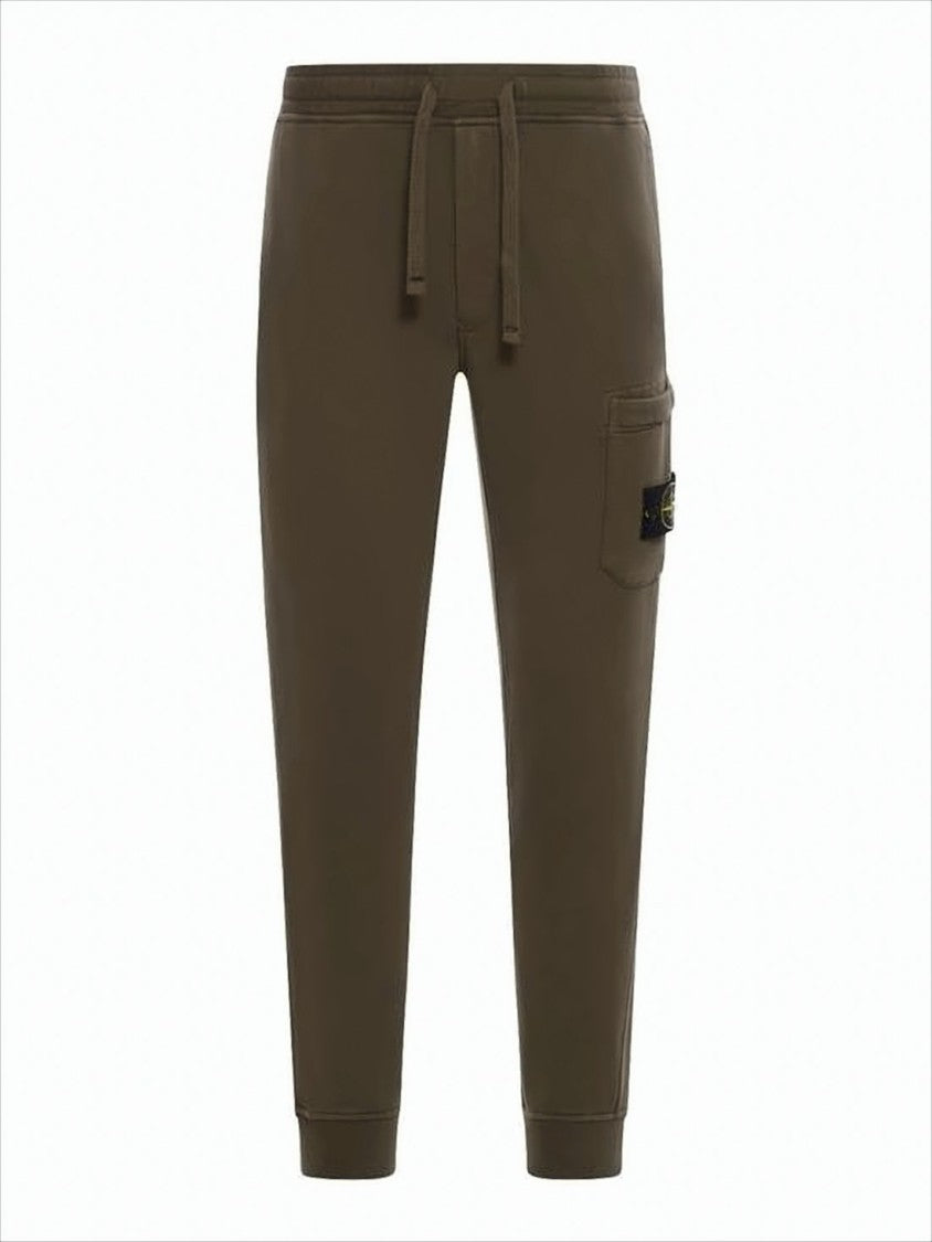 Stone Island Straight Fit Cotton Pants With Drawstring Waist And Ribbed Cuffs