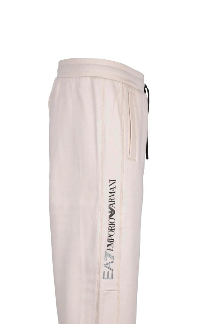 Ea7 Emporio Armani Relaxed Fit Cream Sweatpants With Vertical Logo Detail