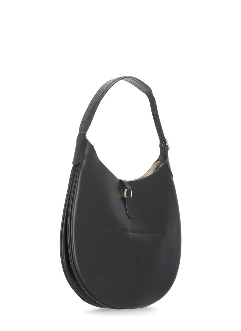 Polo Ralph Lauren Crescent-Shaped Black Leather Shoulder Bag With Adjustable Strap