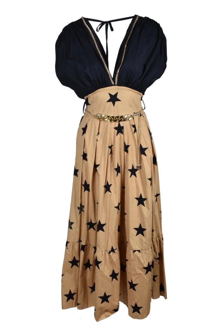 Gil Santucci Black/Beige Long Cotton Dress