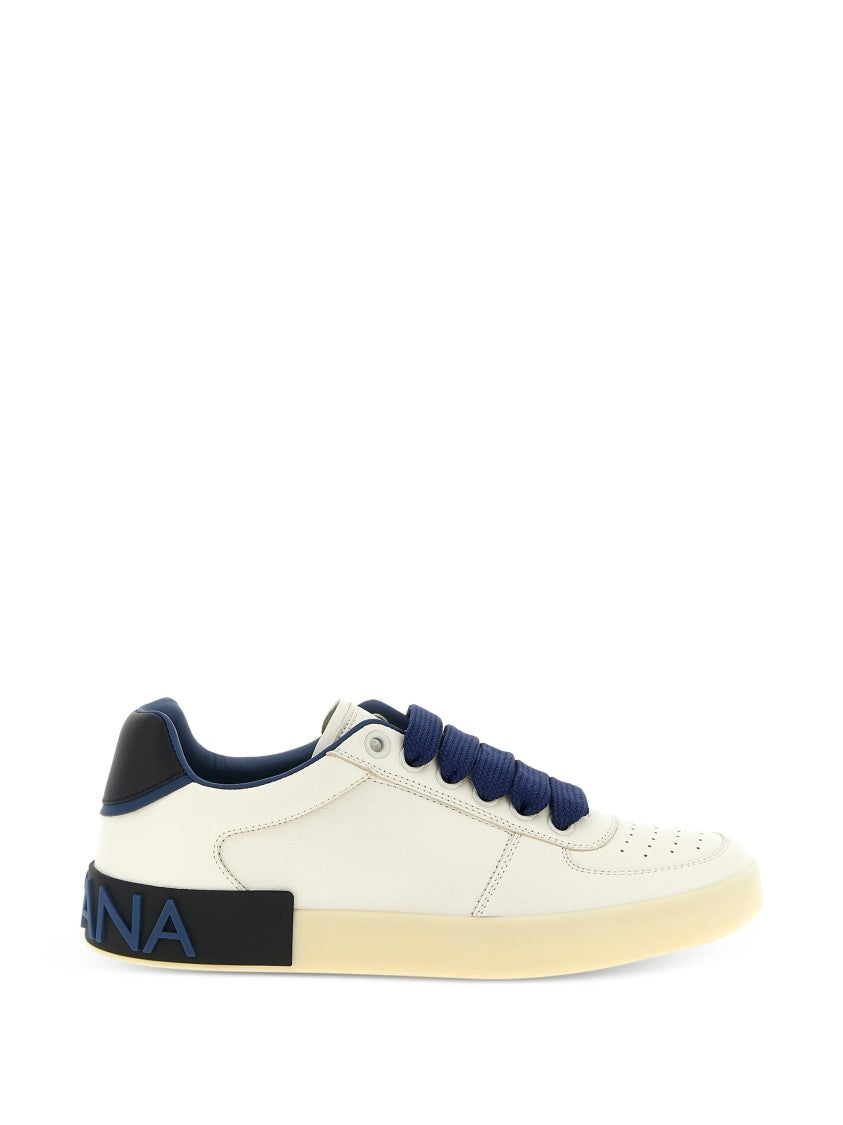 Dolce & Gabbana Beige Low-Top Perforated Leather Logo Sneakers