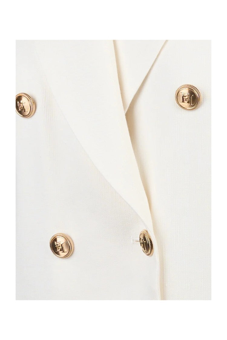 Elisabetta Franchi Tailored Sleeveless Dress In Sky-Hued Linen-Viscose Blend