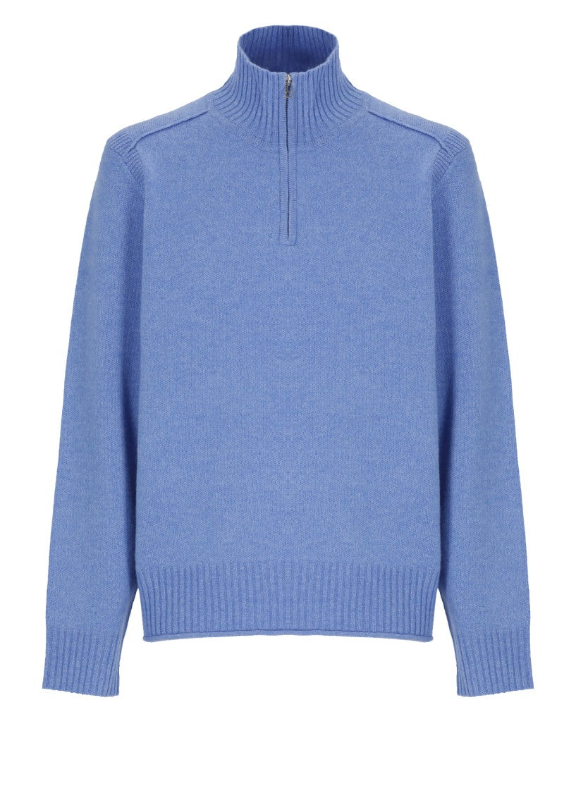 Guest In Residence Light Blue High Neck Front Zip Cashmere Sweater