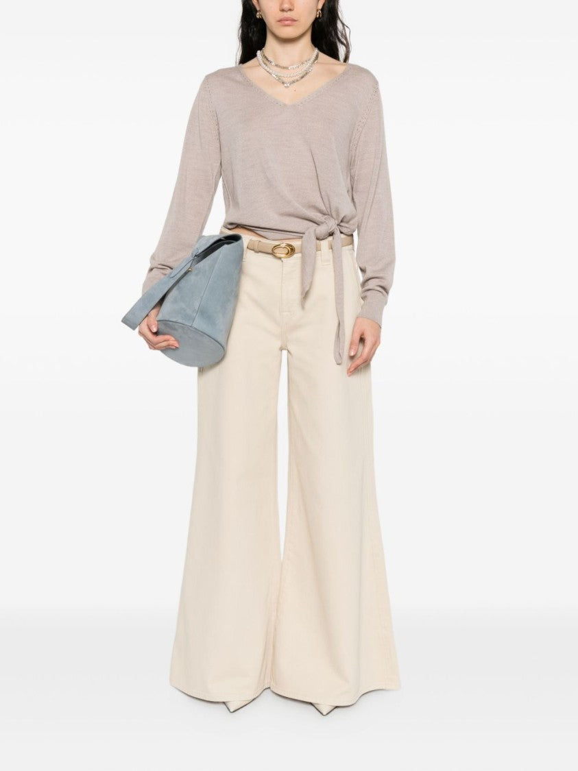 Liu Jo Fine-Knit Gray Sweater With Asymmetrical Hem