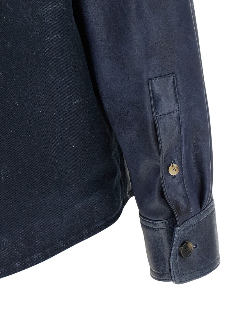 Loewe Vintage-Effect Lamb Nappa Leather Overshirt With Cotton Twill Back