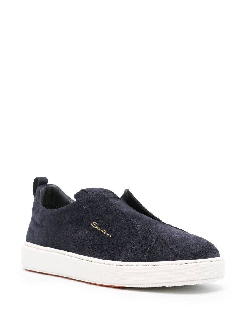 Santoni Blue Slip-On Trainers With Suede Finish