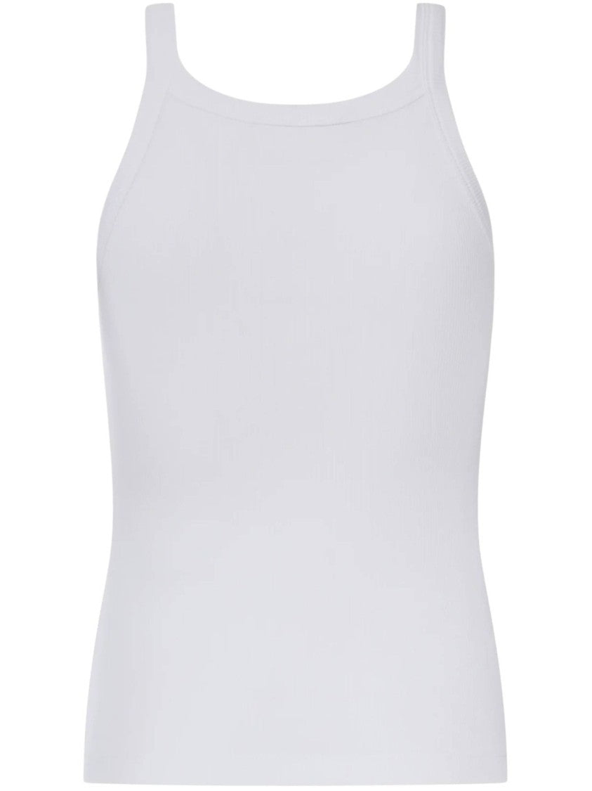 Fendi Sleeveless White Top With Square Neckline And Subtle Accent