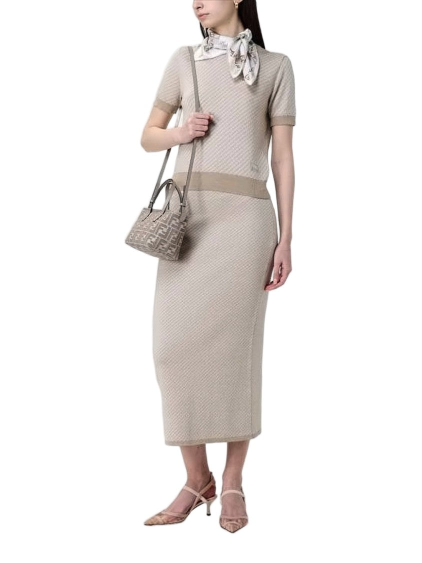 Fendi Structured Tote Bag With Geometric Textured Fabric