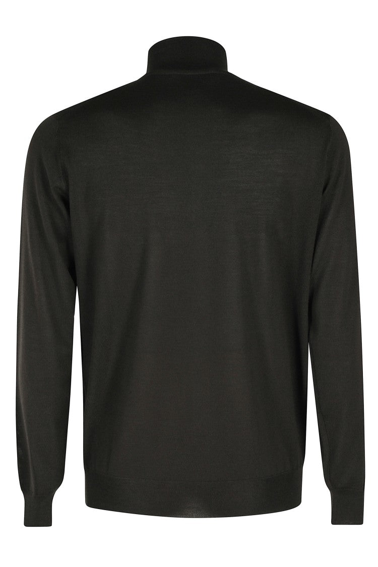 Filippo De Laurentiis High Neck Merino Wool Cardigan With Ribbed Trim