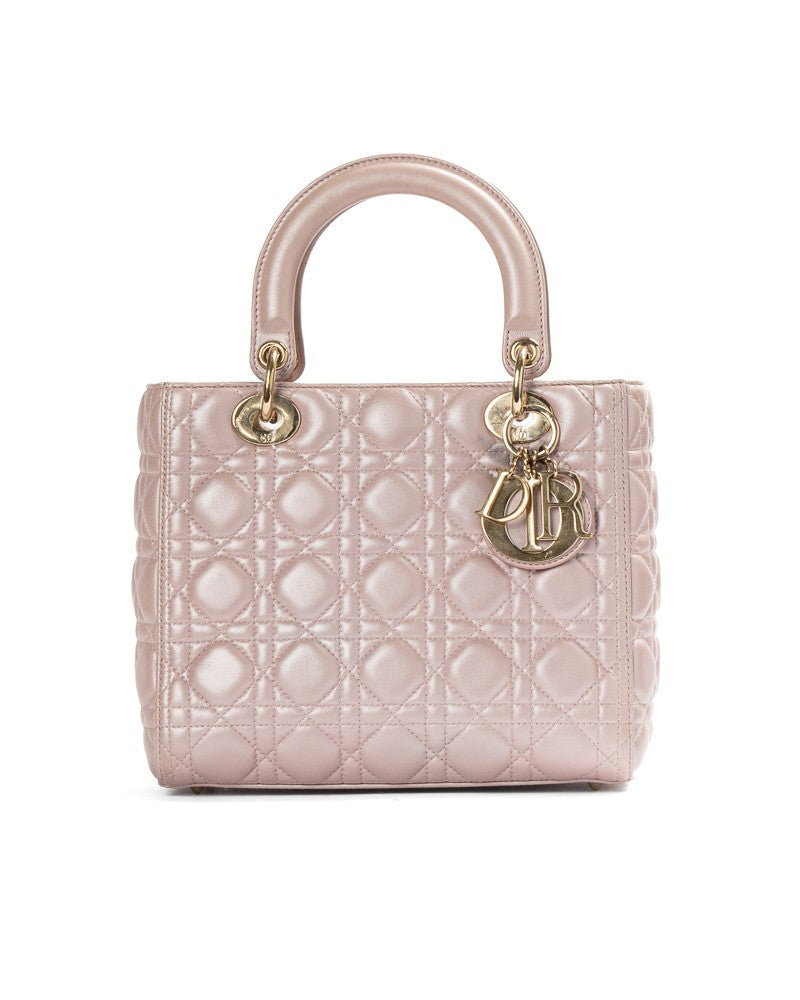 Dior Lady Medium Cannage Bag In Pink Pearlized