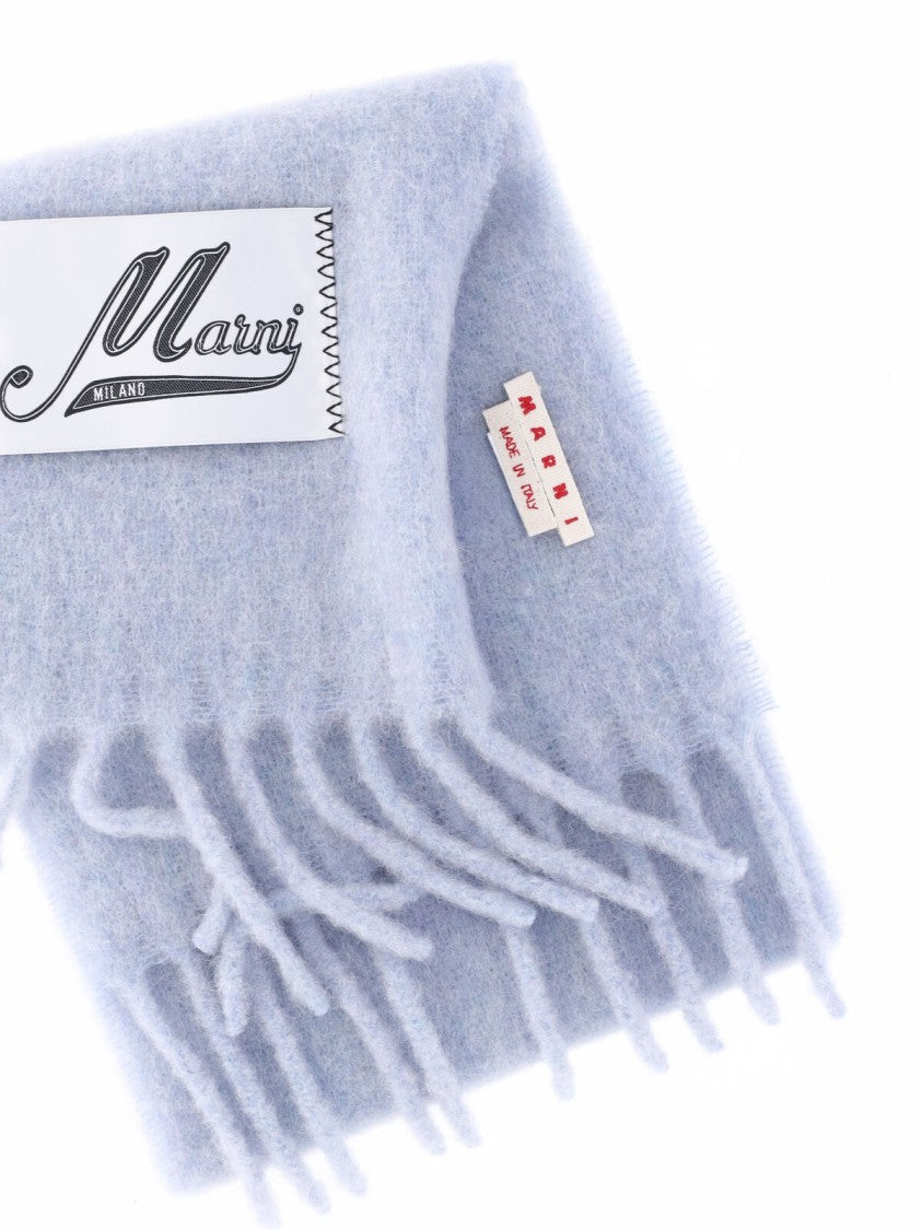 Marni Light Blue Alpaca Blend Fringed Scarf