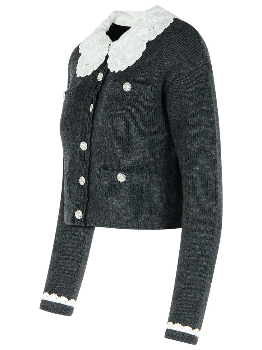 Self-Portrait Dark Grey Wool Blend Crop Cardigan