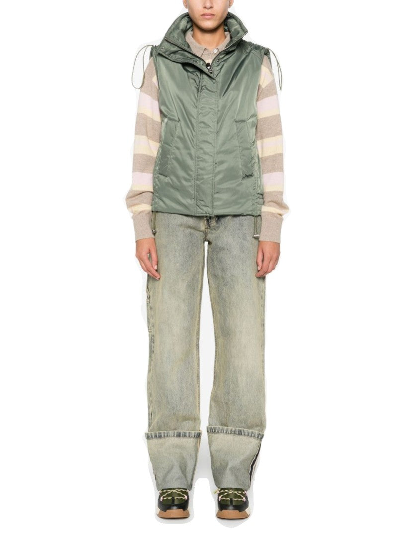 Pinko Sleeveless Green Knit Jacket With High Collar