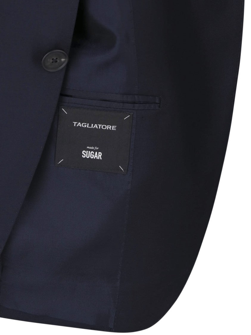 Tagliatore Navy Single-Breasted Peaked Lapel Wool Suit