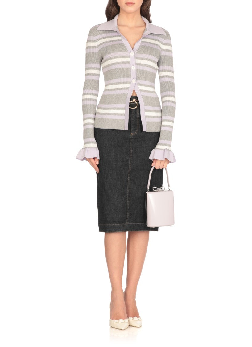 Self-Portrait All-Over Striped Long Sleeve Knitted Shirt